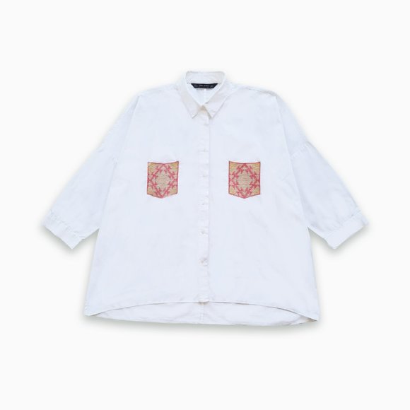 Size- S/M, ZARA aztec embroidered Oversized cotton shirt in white for women - Picture 6 of 6
